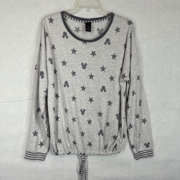 Disney Women’s Pajama Top Gray Black Star Mickey Mouse Stretch Size L - Picture 1 of 9